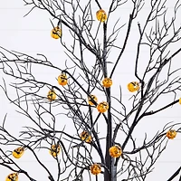 4ft. Pre-Lit Artificial Halloween Black Twig Tree with 24 Orange LED Pumpkin Shaped Lights