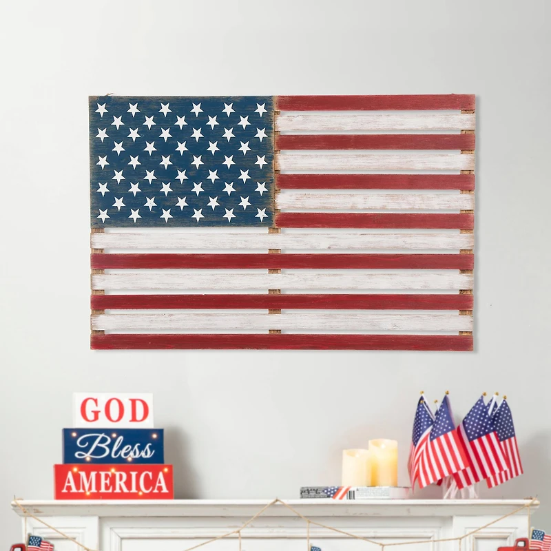 Glitzhome® Wooden American Flag Hanging Wall Decor