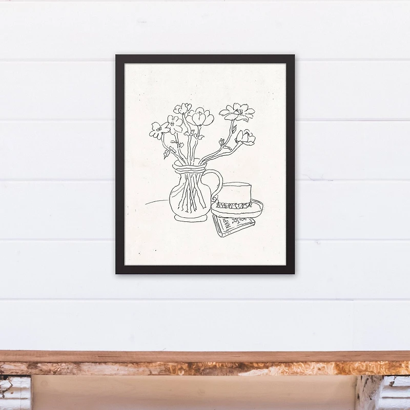 Floral Sketched Still II 16" x 20" Black Framed Canvas