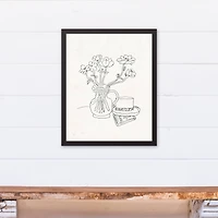 Floral Sketched Still II 16" x 20" Black Framed Canvas