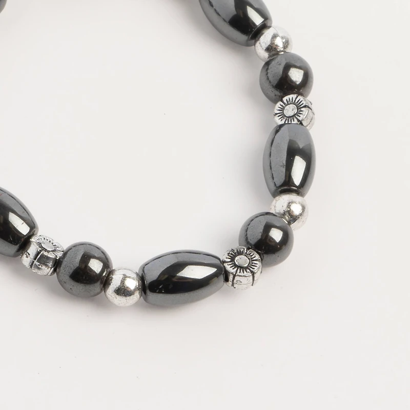 John Bead Hematite Black Natural Stone Stretch Bracelet