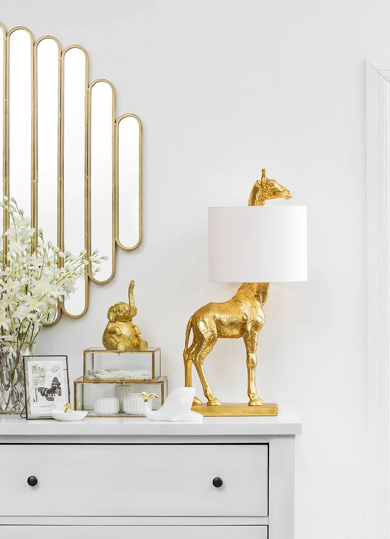 Hello Honey® 27.8" Gold Giraffe Lamp with Linen Shade