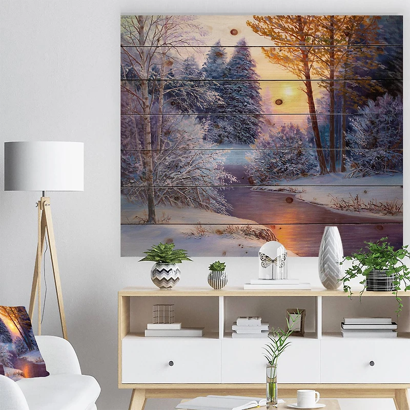Designart - Winter Forest in River
