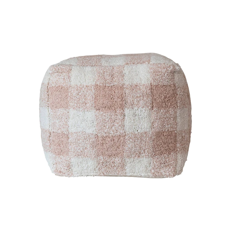 Hello Honey® 18" Blush & Cream Plaid Cotton Tufted Pouf
