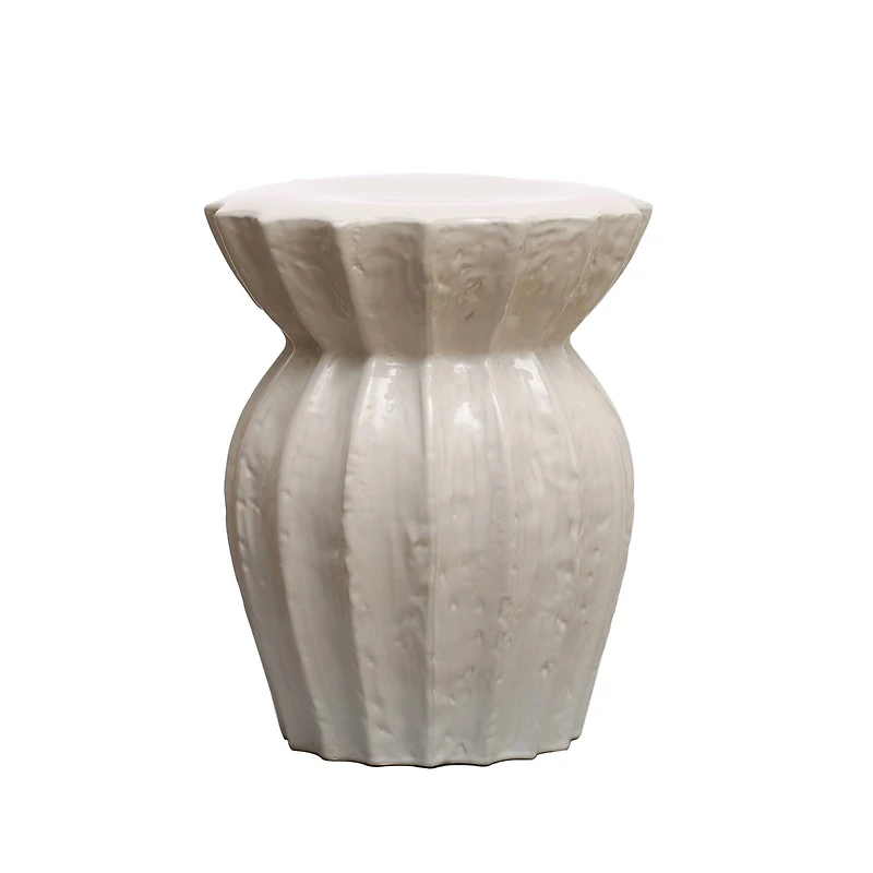 Hello Honey® 20" Elegant Round Sculpted White Stoneware Stool