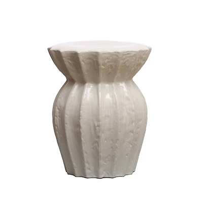 Hello Honey® 20" Elegant Round Sculpted White Stoneware Stool