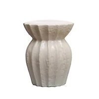 Hello Honey® 20" Elegant Round Sculpted White Stoneware Stool