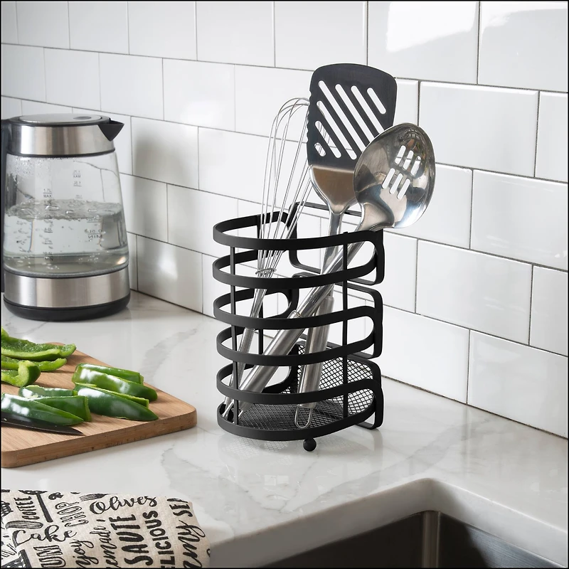 Kitchen Details Matte Black Industrial Collection Cooking Utensil Basket