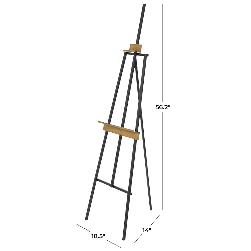 56.25" Black Metal Painter's Inspired 3-Tier Display Easel with Gold Accents
