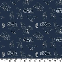 Harry Potter™ Metallic Fantastic Beasts™ Logo & Creatures on Navy Cotton Fabric