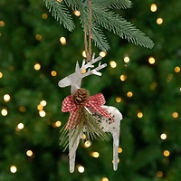 6.25" Silver Metal Reindeer Christmas Ornament With Gingham Bowtie & Pine