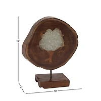 12" Natural Round Brown Teak Wood Log Sculpture