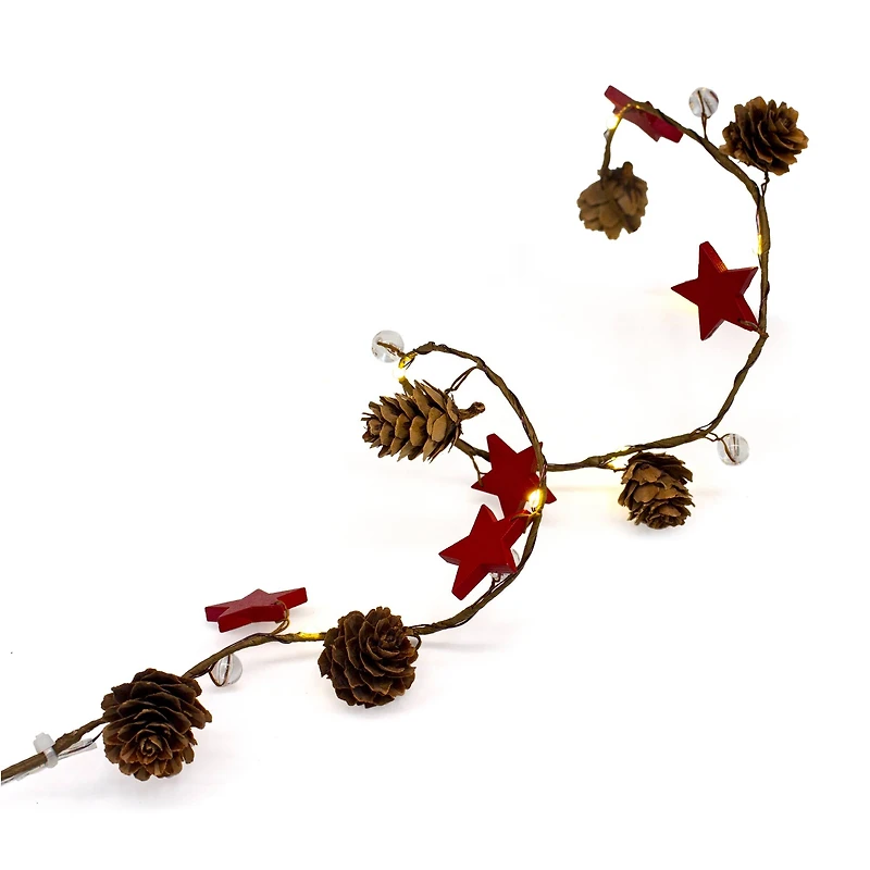 18ct. Warm White LED Pinecone & Red Star Garland String Lights by Ashland®