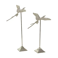 Silver Aluminum Eclectic Bird Sculpture, Set of 2 32", 25"