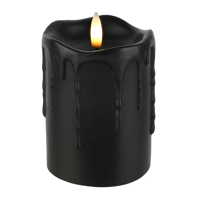 3" x 4" Black Dripping LED Wax Pillar Candle by Ashland®