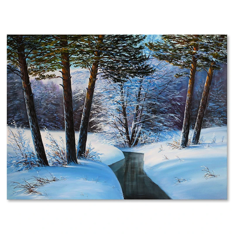 Designart Christmas Forest with River & Trees III Canvas Wall Art