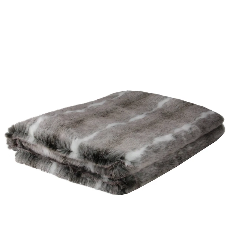 White & Gray Contemporary Faux Fur Throw Blanket