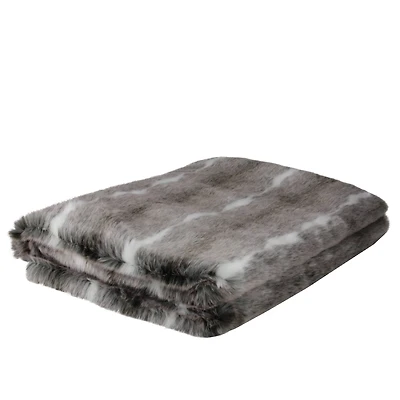 White & Gray Contemporary Faux Fur Throw Blanket