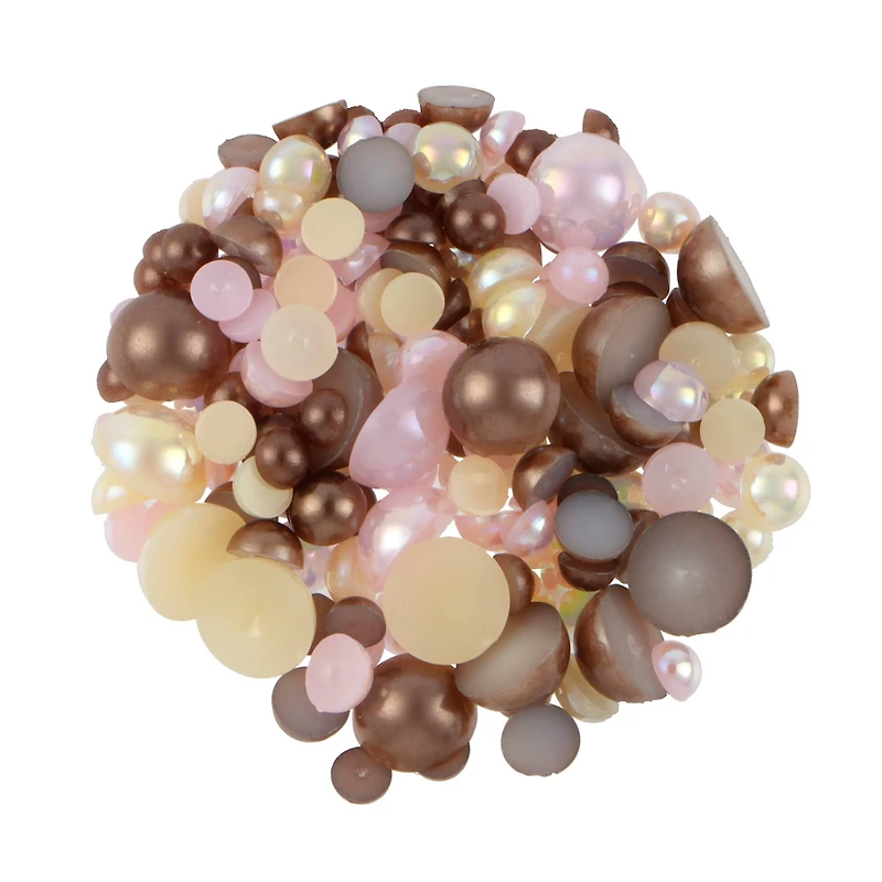 Ivory, Pink & Brown Round Plastic Flatback Pearl Mix, 5,100ct. by Bead Landing™