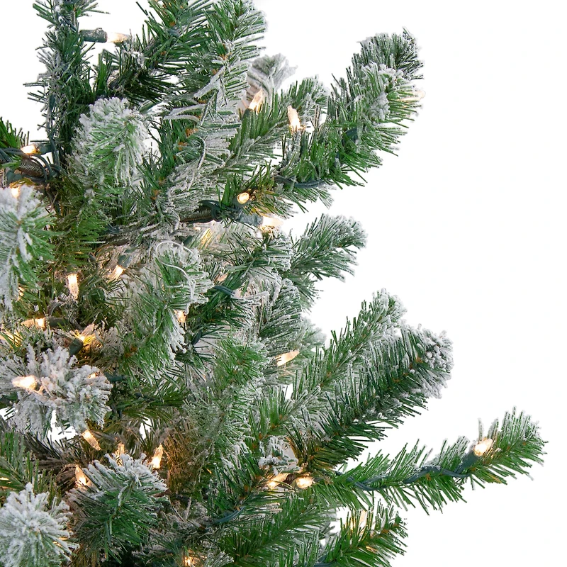 4.5ft. Pre-Lit Flocked Natural Emerald Full Artificial Christmas Tree, Clear Lights