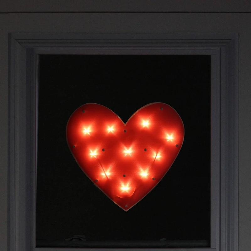 14" Lighted Red Heart Window Silhouette Decoration