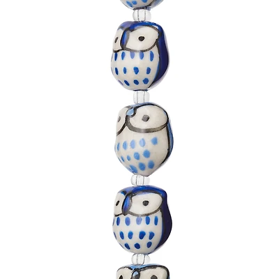 12 Packs: 7 ct. (84 total) Blue Mix Ceramic Owl Beads, 15mm by Bead Landing™