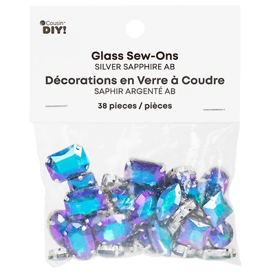 CousinDIY Silver Sapphire AB Glass Sew-On Rhinestones, 38ct.