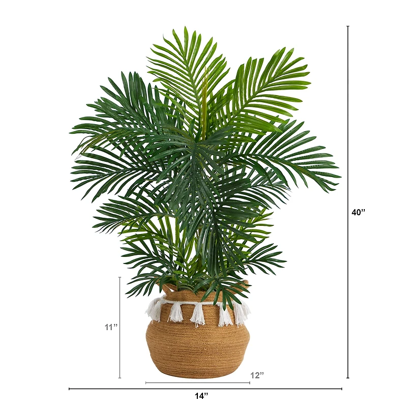 40" Areca Artificial Palm Tree in Boho Chic Handmade Natural Cotton Woven Planter with Tassels UV Resistant (Indoor/Outdoor)