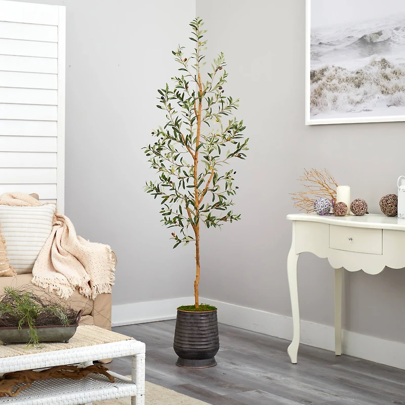 6ft. Olive Artificial Tree in Ribbed Metal Planter