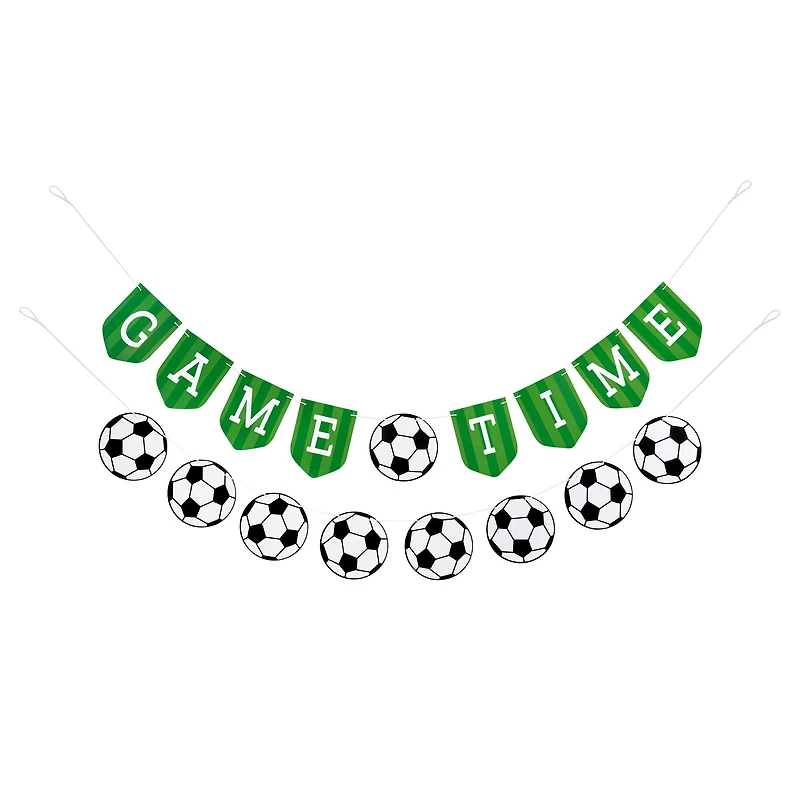 5ft. Green, Black & White Game Time Soccer Banner Set by Celebrate It™