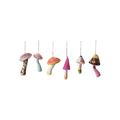 Hello Honey® 6 Pack 7.5" Handmade Wool Felt Mushroom Ornaments
