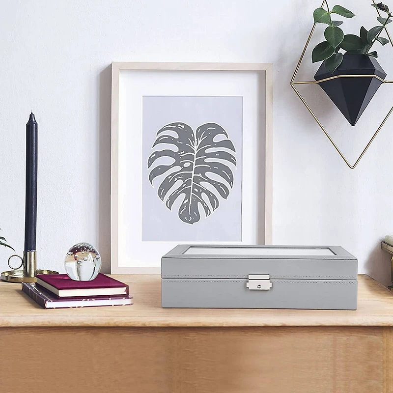 NEX™ 12" 8-Slot Lockable Artificial Leather Watch Case Organizer