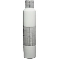 Glossy White Ceramic Vase with Vertical Stripes