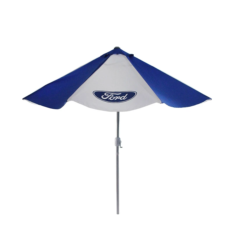 9ft. Blue & White Ford Outdoor Umbrella with Hand Crank & Tilt 
