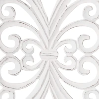 American Art Décor™ 36" Distressed Hand-Carved White Wood Wall Accent Medallion Panel
