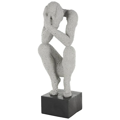18.75" Gray Crouching Sculpture with Black Square Base