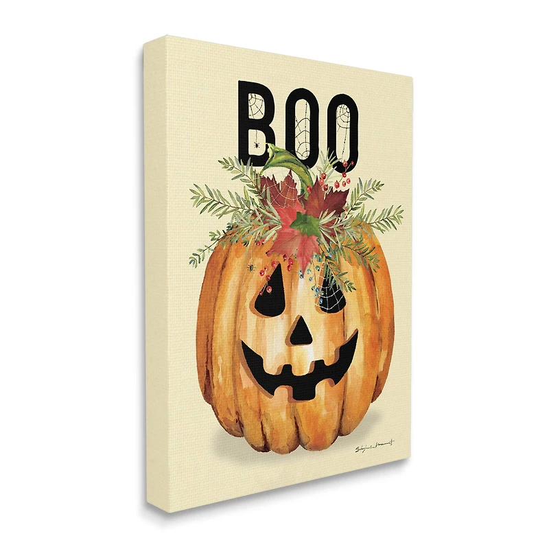 Stupell Industries Boo Seasonal Halloween Flowers Canvas Wall Art