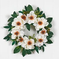 22" White Magnolia Wreath