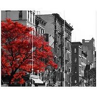 Designart - Red Tree on Black and White New York City Street