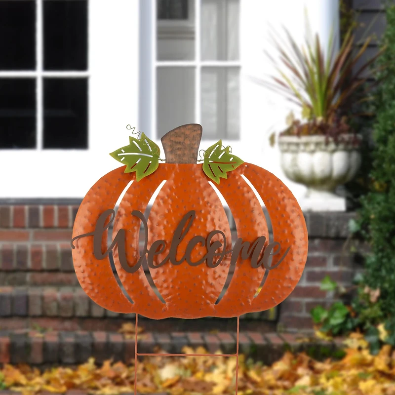 Glitzhome® Metal Welcome Pumpkin Yard Stake