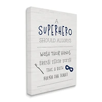 Stupell Industries Superhero Bathroom Rules Good Hygiene Phrases Blue Mask Canvas Wall Art