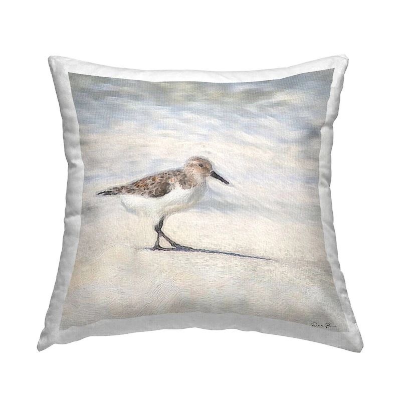 Stupell Industries Sandpiper Bird Stepping Summer Beach Shoreline Throw Pillow, 18" x 18"