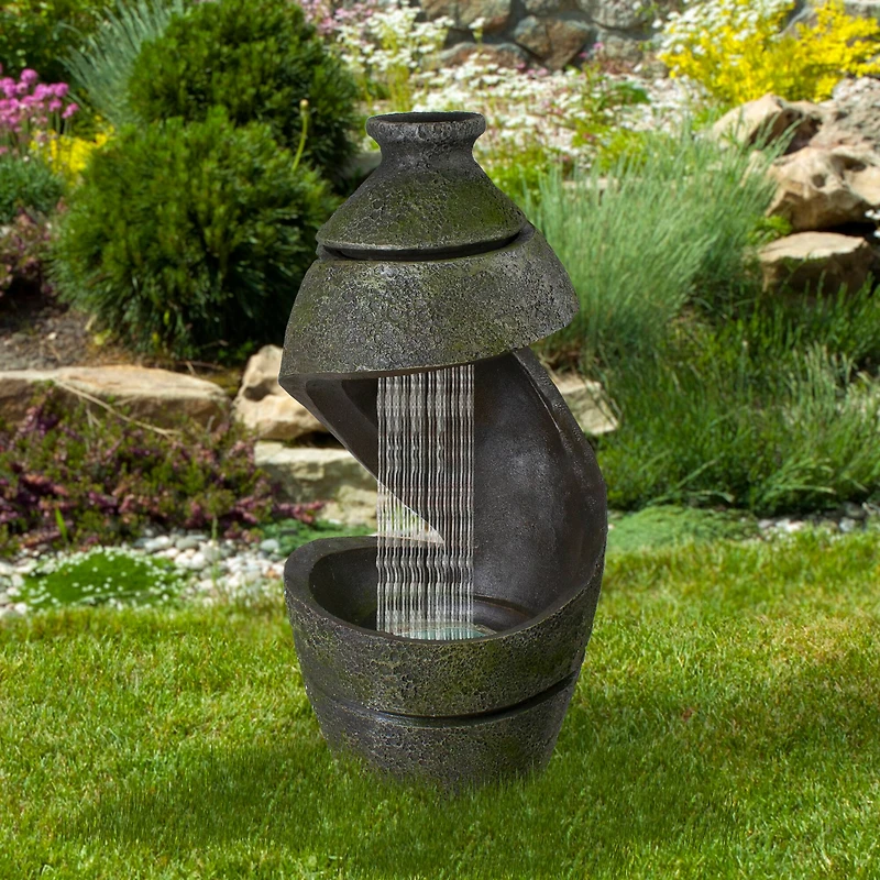 2.5ft. Green & Gray Mossy Outdoor Garden Water Fountain