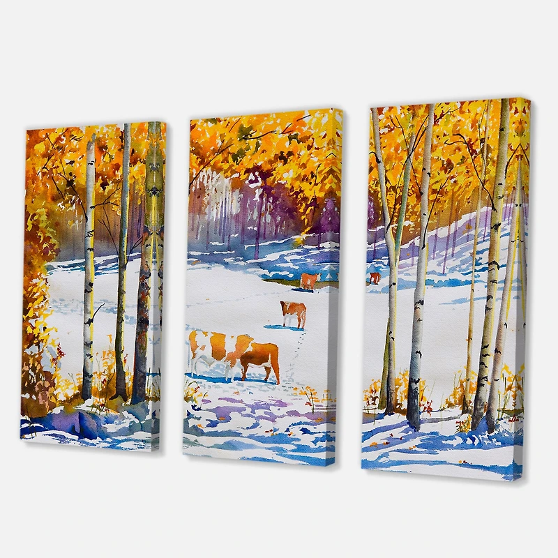 Designart - Cattle In The Early Snow In The Forest