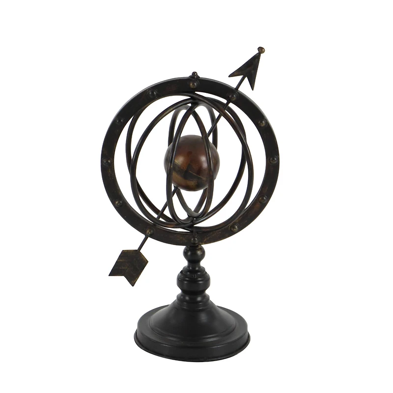 17" Brown Metal Industrial Armillary Sphere Sculpture