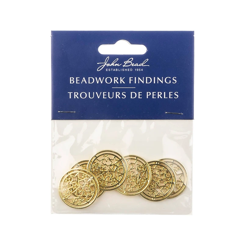 John Bead Beadwork Findings Gold Circle with Stars Pendant, 6ct.