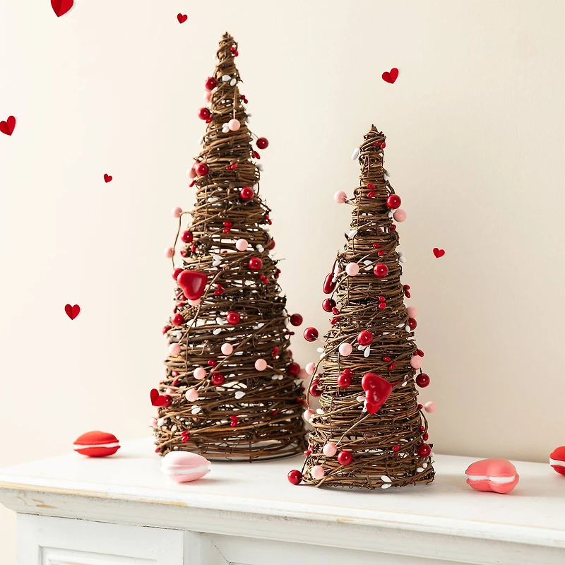Glitzhome® Valentine's Rattan Heart & Berries Table Tree Set