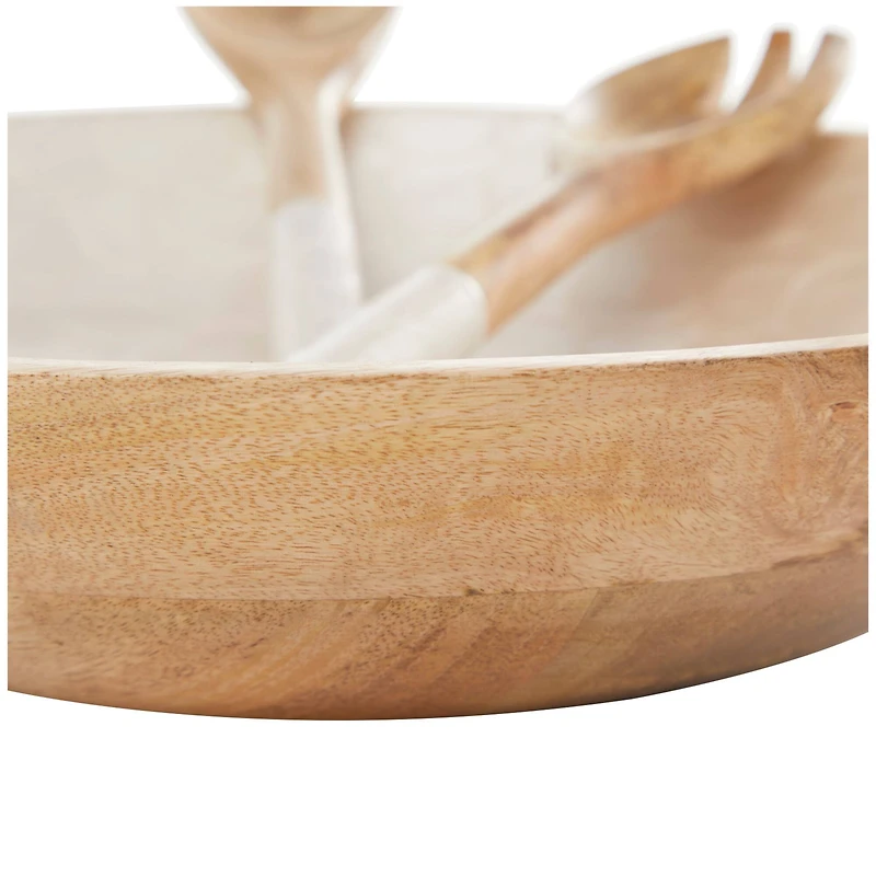 Mango Wood Decorative Bowl with Serving Utensils Set