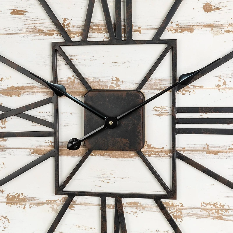 Glitzhome® 31.5" Oversized Farmhouse Wooden & Metal Rectangle Wall Clock