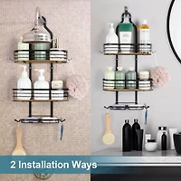 NEX™ Black Stainless Steel & Bamboo Hanging Caddy Shower Organizer with Hooks